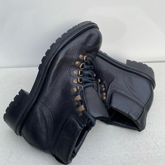 BOEMOS BLACK SOFT LEATHER SHEARLING LINING LACE UP ANKLE BOOTS  EU 40 - Picture 1 of 8